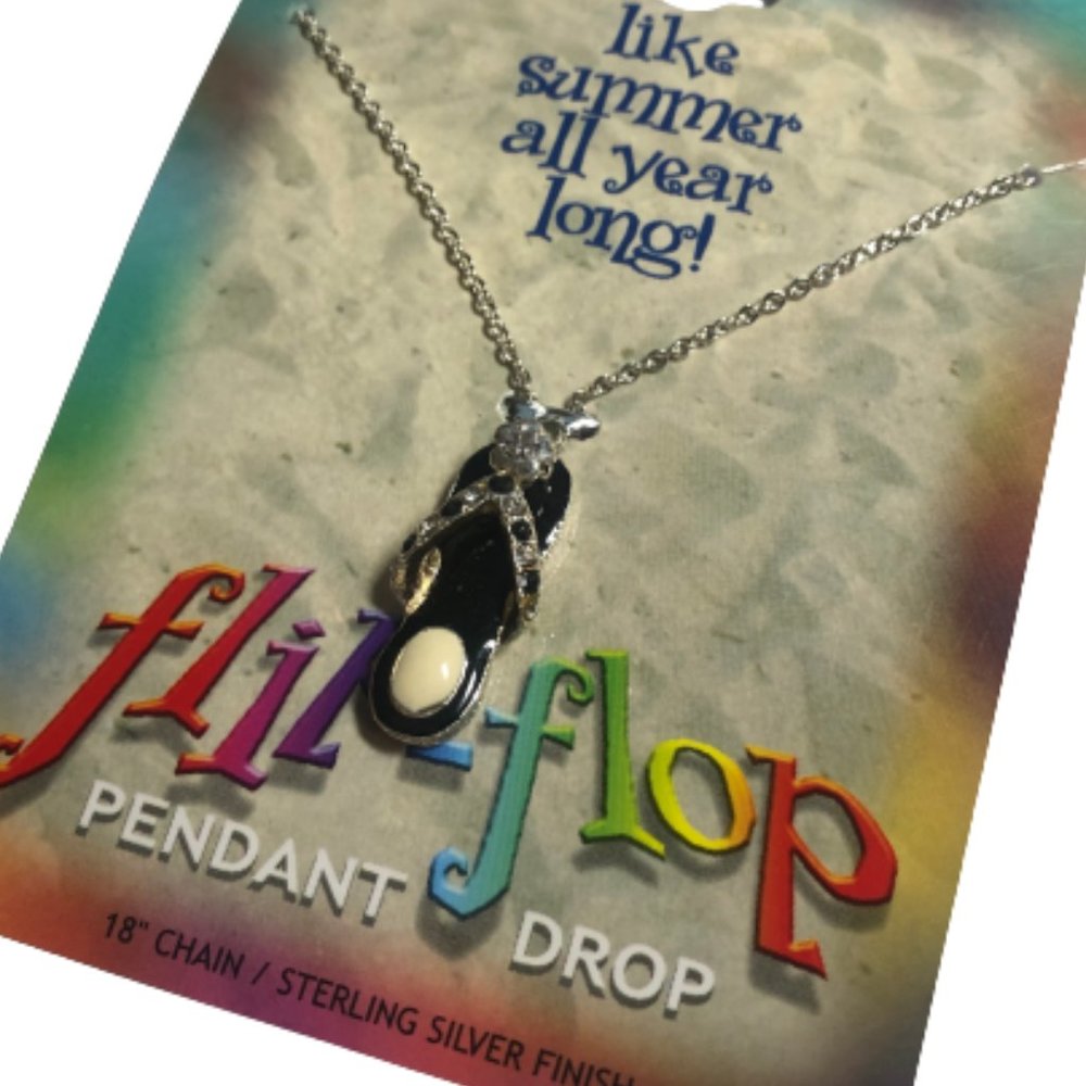 Sterling Black Rhinestone Flip Flop Charm Necklace